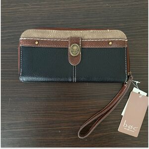 b.ø.c (Born Concept) Vegan Wristlet Wallet – Black/Brown, 12 Card Slots, NWT